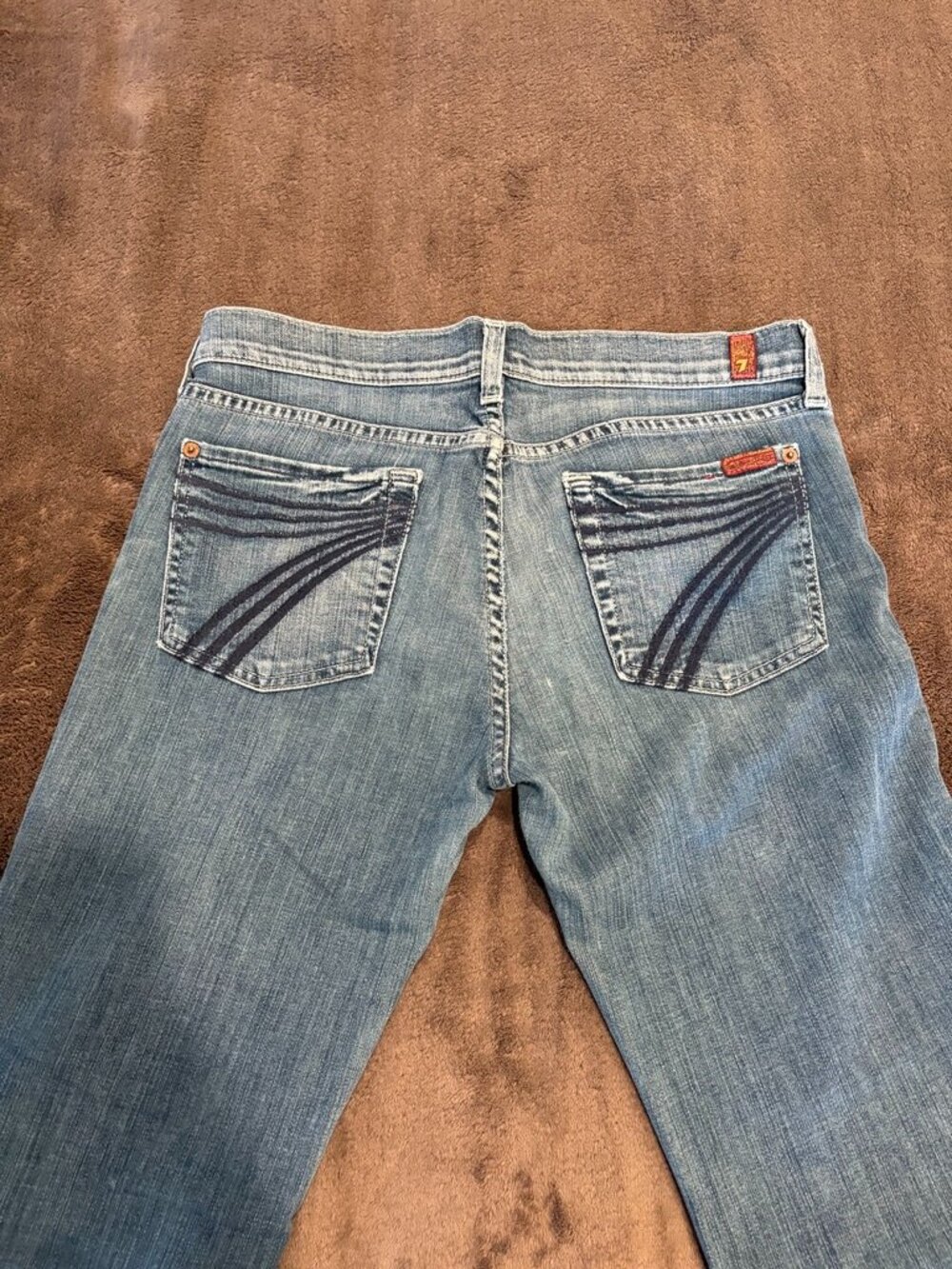 7 FOR ALL MANKIND Dojo Trouser Wide Leg Flare Stretch Jeans Blue Wash Size 30